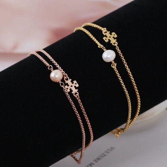 NWOT  Tory Burch Gold Logo & Pearl Adjustable Bracelet - Picture 9 of 10